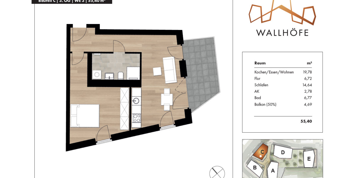 Etagenwohnung Ratingen Süd - 2 Zimmer, 55 m&sup2;, 965&euro; | Angebot:27192273
